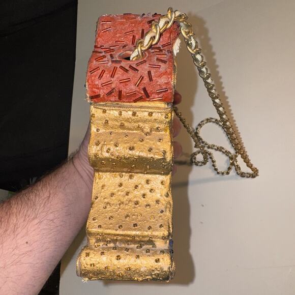 Mary Frances Wood Velvet Beaded Santa Xmas Chain Handbag Purse Holiday - Picture 8 of 11